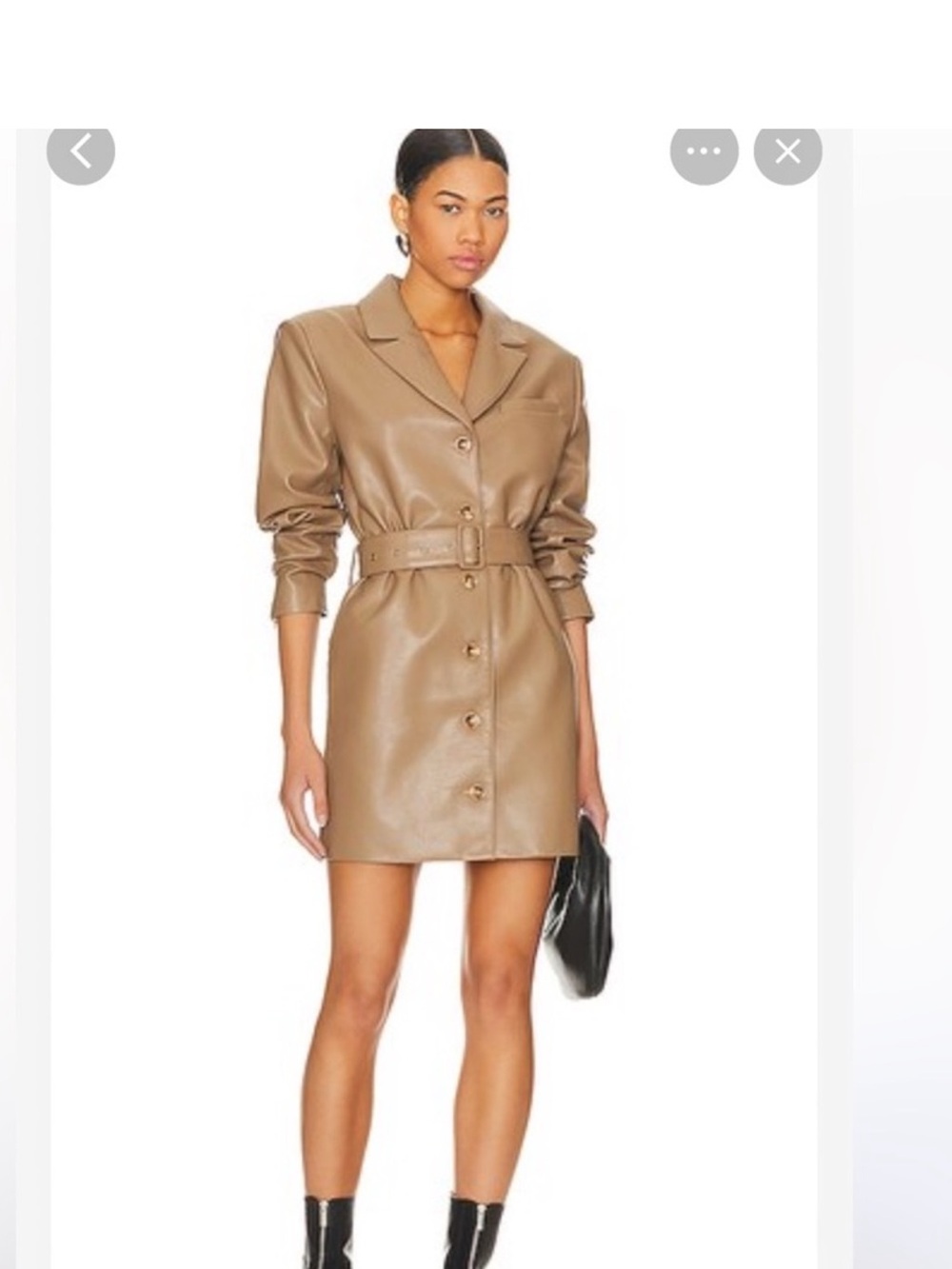 pistola Tan Faux Leather Belted Mini Jacket Dress